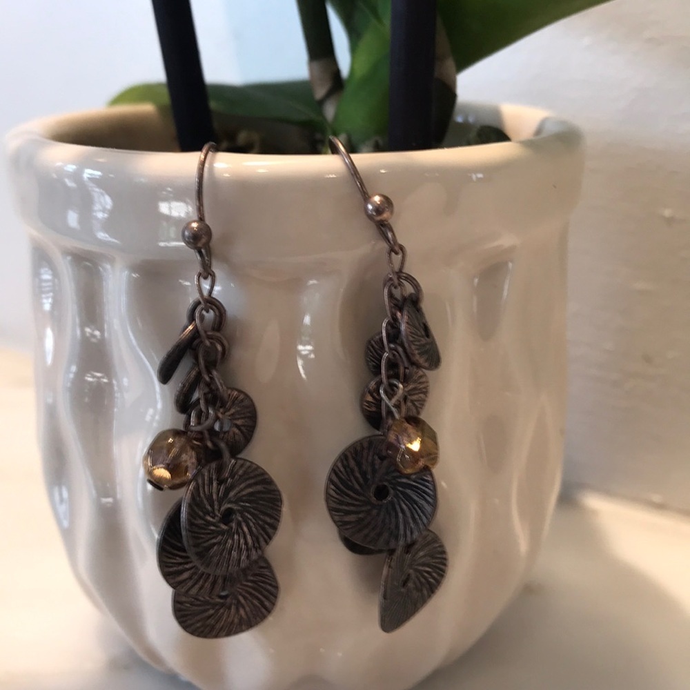 Brass & Beaded Dangly Light Weight Earrings EUC
